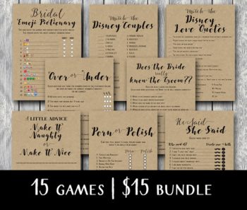 Rustic Bridal Shower Games – Mega Pack – Printabell • Express