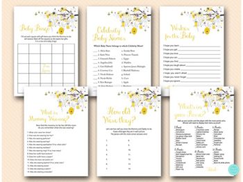 Pink Yellow Bee Baby Shower Games Package – Printabell • Express