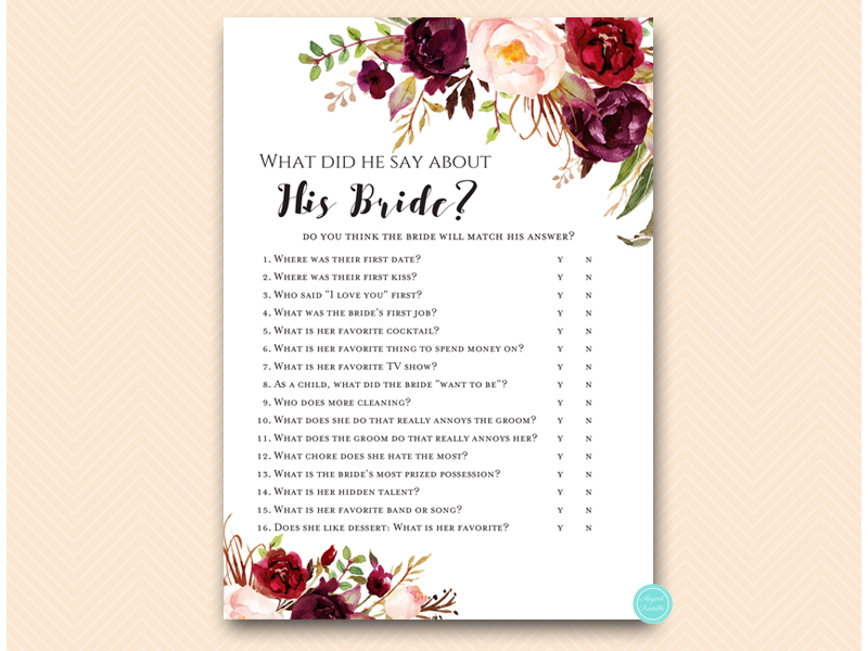 Burgundy Floral Bridal Shower Games – Printabell • Express