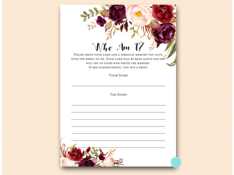 Burgundy Floral Bridal Shower Games – Printabell • Express