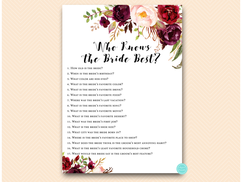 Burgundy Floral Bridal Shower Games – Printabell • Express