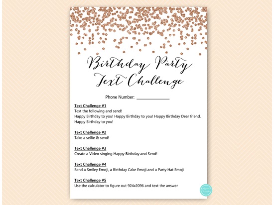 Birthday Party Text Challenge Game – Printabell • Express