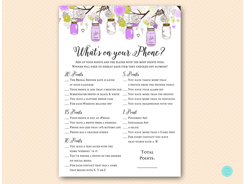 Purple Mason Jar Bridal Shower Games BUNDLE – Printabell • Express