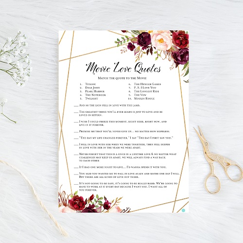 Match Movie with love song Bridal Shower game, Ready to Print, rustic –  designsplusmore