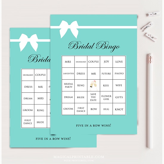 Tiffany Bridal Shower Prefilled Bingo Cards