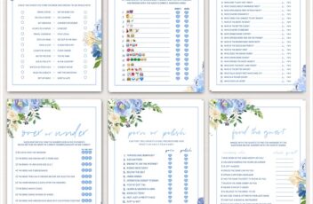 elegant blue floral bridal shower game bundle discount sm