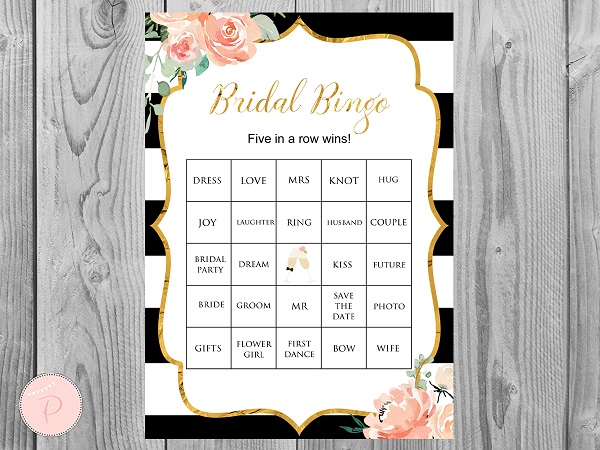 black stripes Prefilled Bridal Bingo Cards