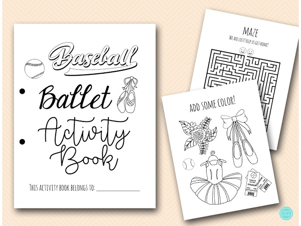 Ballerina and Baseball Coloring and Activities book Pages