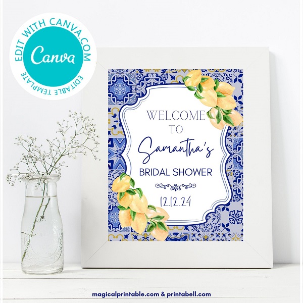 Editable Blue Tiles and Lemons Welcome poster