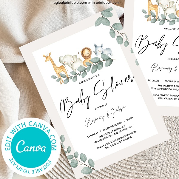 Editable Safari Animals Party Invitation