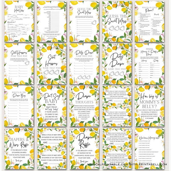 Lemon Baby Shower Games Bundle