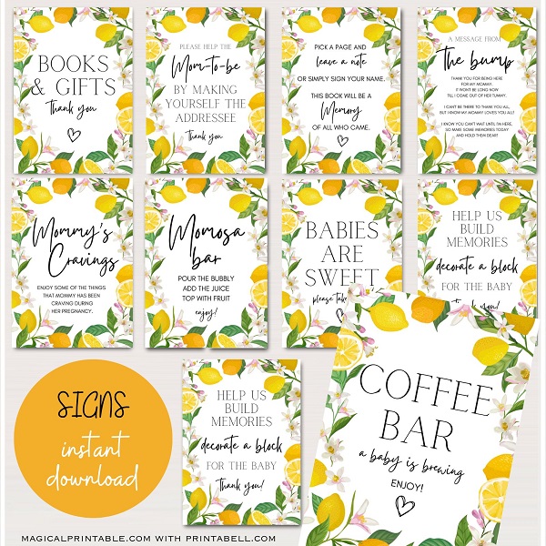 Lemon Baby Shower Signs