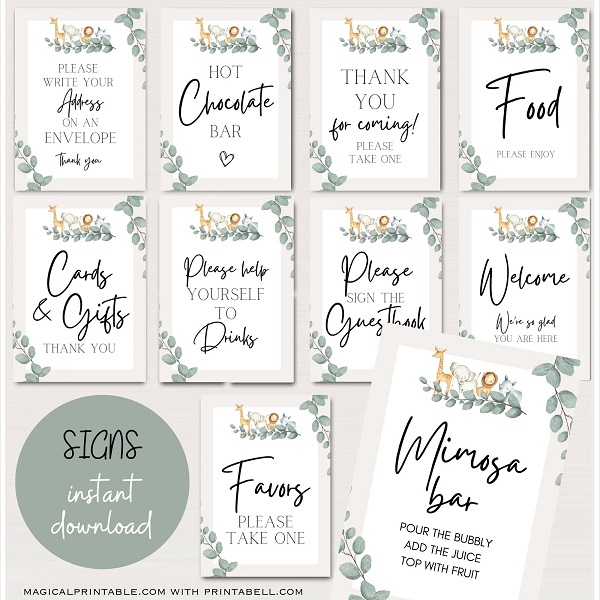 Safari animals Baby Shower decoration signs