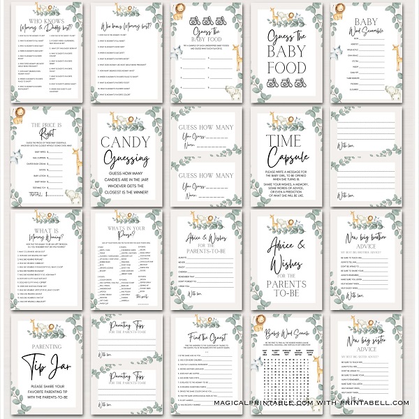 Safari Baby Shower Games Bundle – Printabell • Express