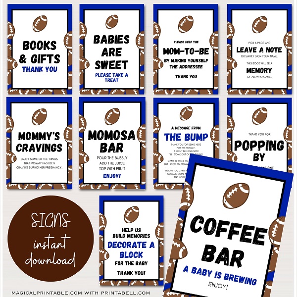 Navy Blue Football Baby Shower signs