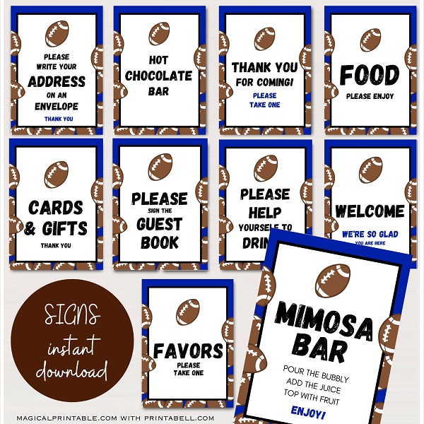 Navy Blue Football party signs