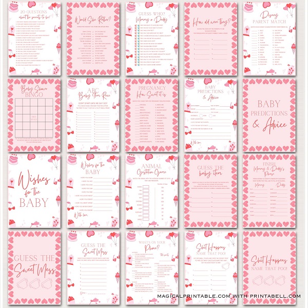 Printable Valentines Themed Baby Shower Games