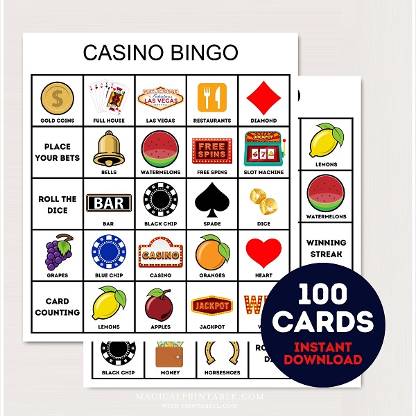 100 x Casino Bingo Cards Printable – Printabell • Express