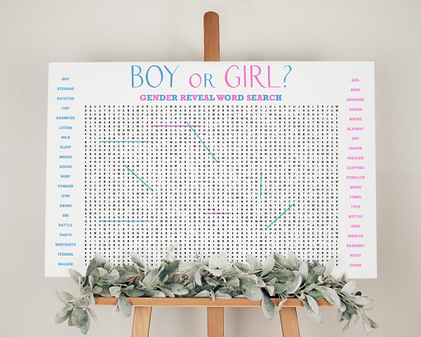 Gender Reveal Word Search Boy or Girl Reveal Word Search