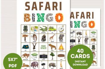 printable safari jungle bingo cards with pictures