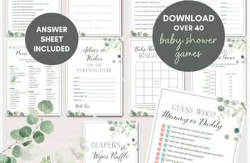 Succulent Baby Shower Games Bundle - Greenery - Eucalyptus