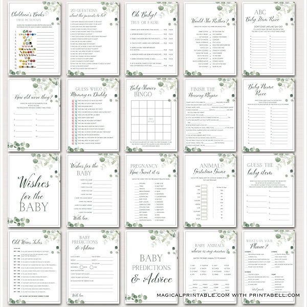 Succulent Baby Shower Games printable