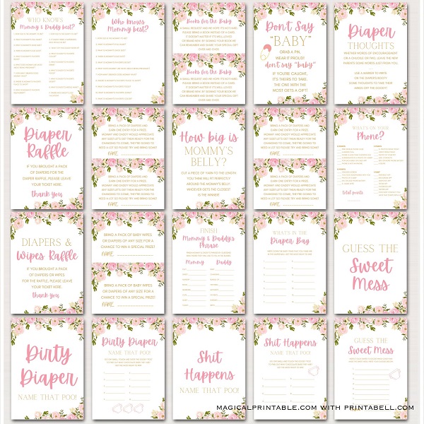 pink floral baby shower games