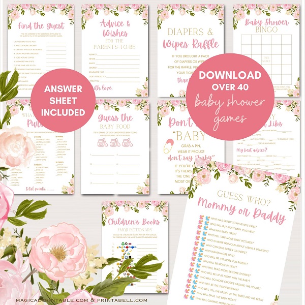 pink peonies baby shower games