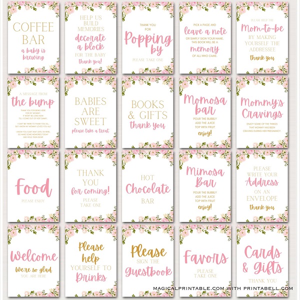 pink peonies baby shower signs