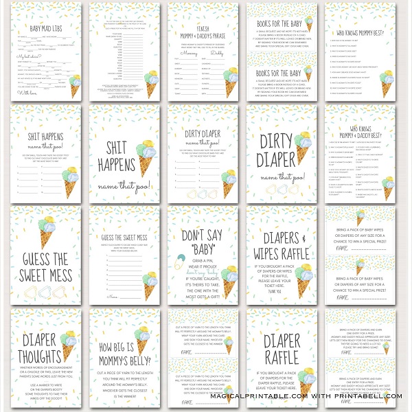 printable Ice Cream Sprinkle Baby Shower Games Bundle