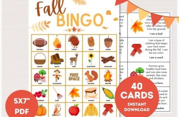 fall bingo cards with pictures