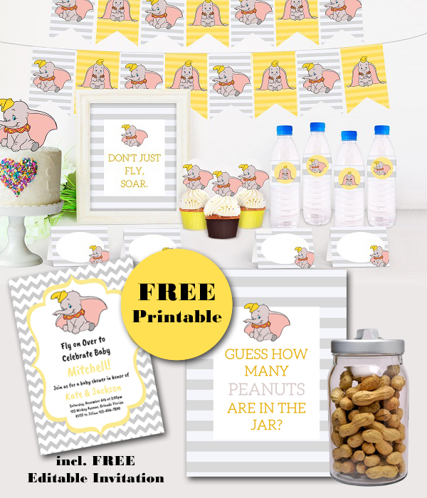 free dumbo themed baby shower party printable