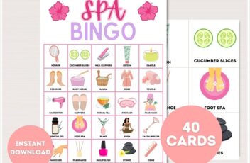 printable Spa bingo cards with pictures for kids