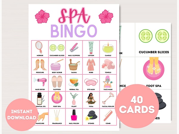 printable Spa bingo cards with pictures for kids