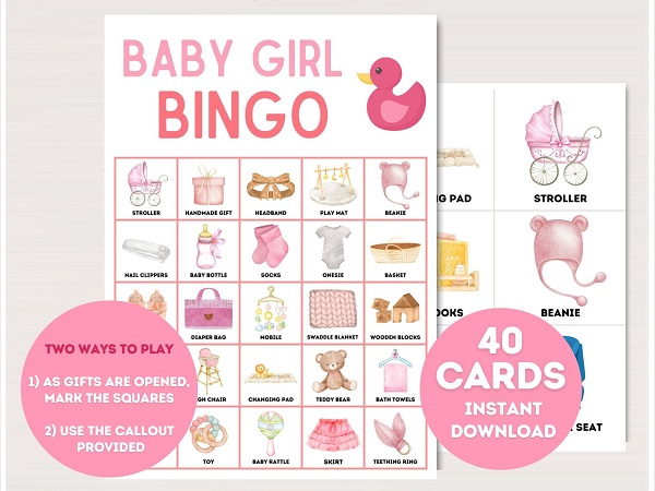 Girl Baby Shower Bingo Cards