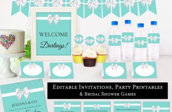 printable tiffany bridal shower party package with editable invitation