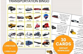 printable transportation bingo cards