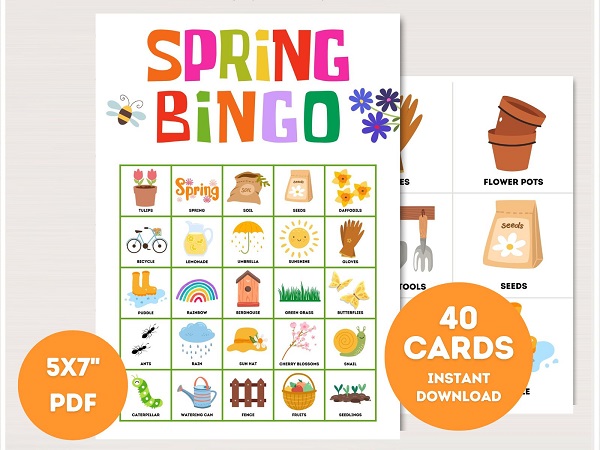 spring bingo cards with pictures for kids