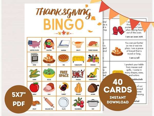 thanksgiving bingo cards with pictures for kids - 3