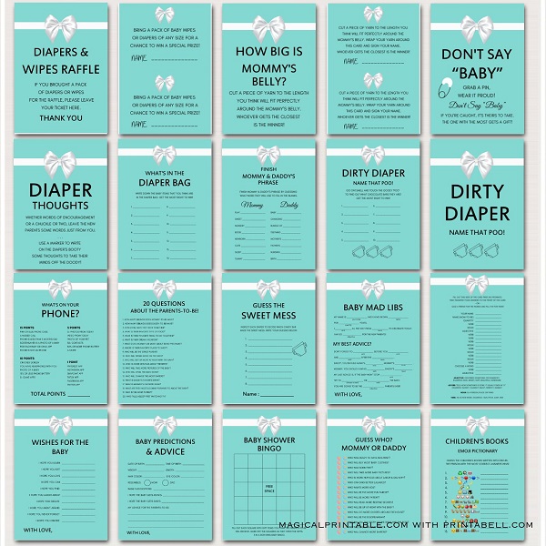 tiffany themed baby shower games package