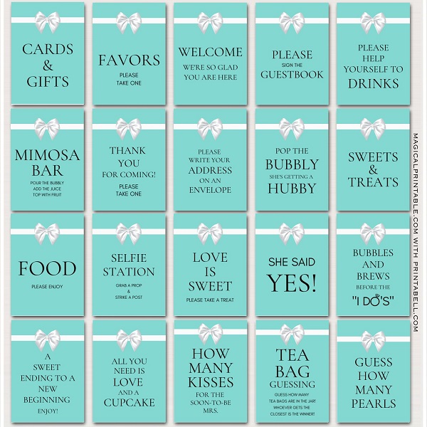 tiffany themed bridal shower signs