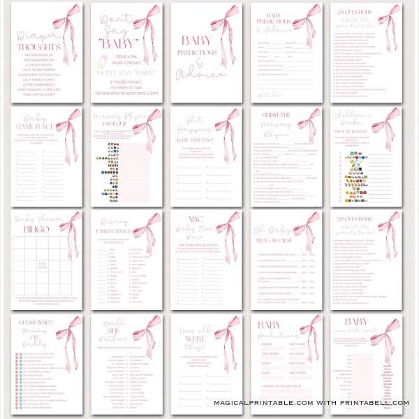 Coquette pink bow baby shower games