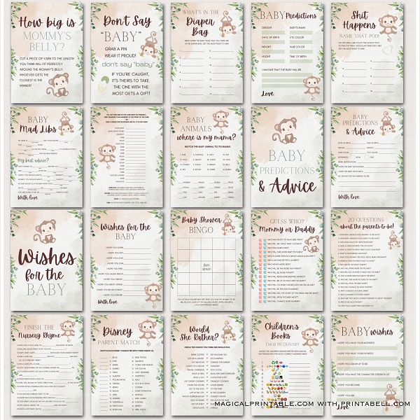 monkey baby shower games instant download