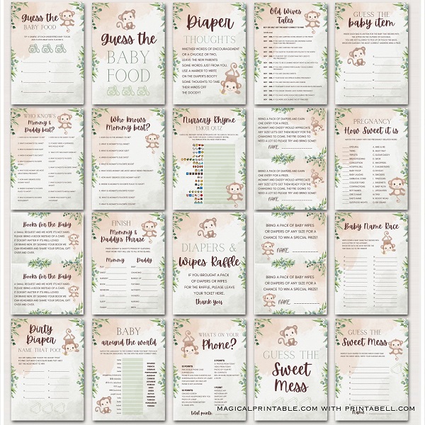 monkey baby shower games printable