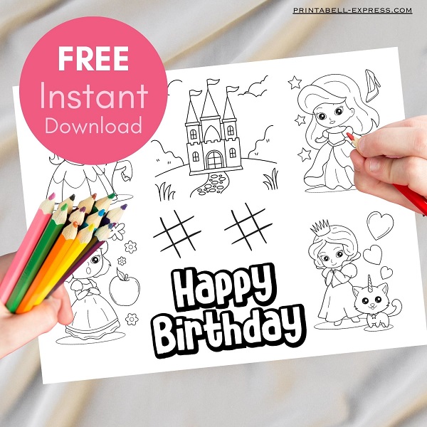 FREE Printable Princess Themed Coloring Mat for Kids Printabell • Express