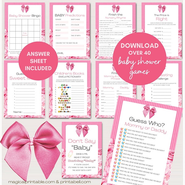 pink bow baby shower games