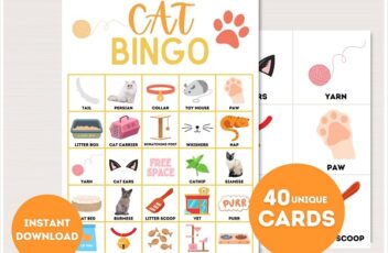 printable cat bingo cards with pictures for kids