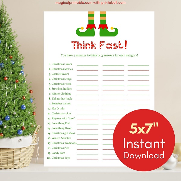 think fast christmas game printable