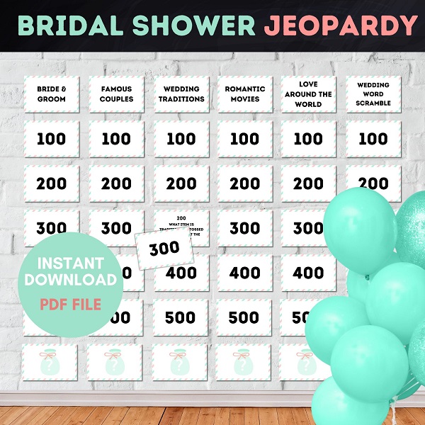 Printable Jeopardy Bridal Shower game