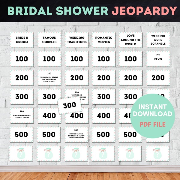 Printable Jeopardy Bridal Shower